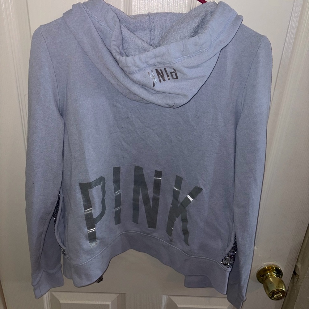 Victoria's Secret Light Blue Hoodie with Silver Logo